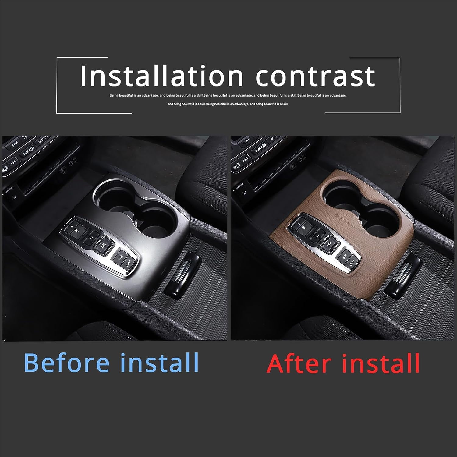 TINKI Gear Shift Panel Cover Trim for Honda Pilot 2016-2022/ Ridgeline 2020-2023/ Passport 2019-2023, ABS Automotive Center Consoles Cup Holder Cover Protector Accessories