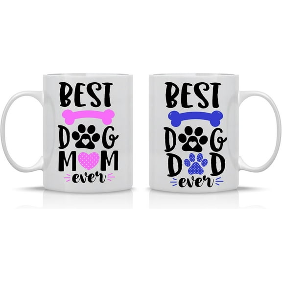 AW Fashions Best Dog Mom Best Dog Dad Couple Mug 11oz Set of 2 Funny His & Her Cups - Animal Rescue or Adoption Pet Lover Ideas Dog Mother Crazy Dog Lady Best Mom & Dad Ever Mugs Fathers Mothers Day