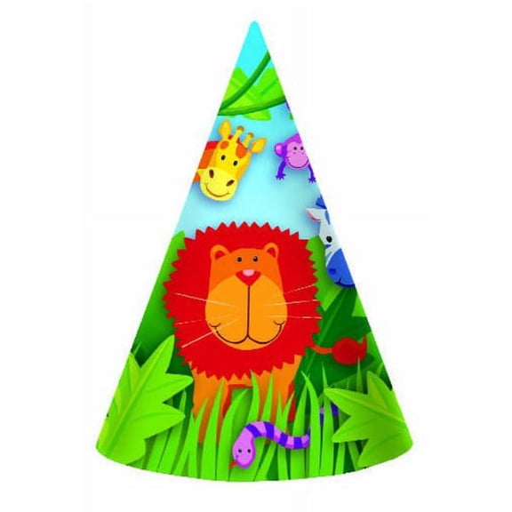 Various Jungle Animals Cone Hats, Multicolor, 8 Pieces