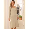 thumbnail image 4 of DARING DIVA Women's Sweater V Neck Long Sleeve Ribbed Knit Midi Dress XS Beige, 4 of 6