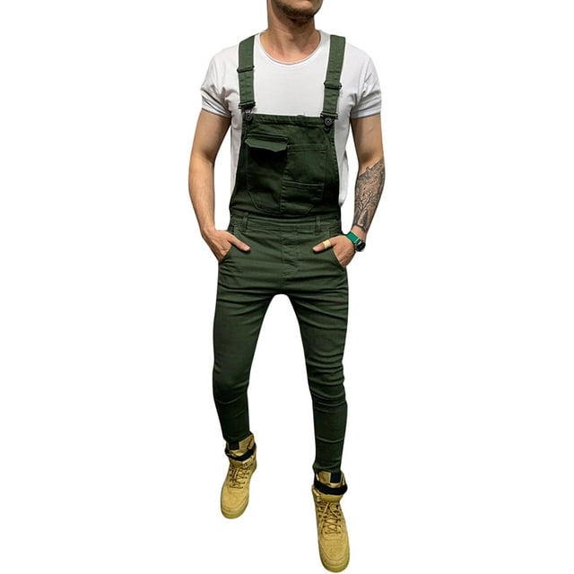 JDinms Men's Denim Bib Overalls Slim Fit Jumpsuit with Pocket