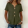 thumbnail image 2 of MaFYtyTPR Women Summer V-Neck Shirts Solid Color Cotton Linen Fashionable Button Loose Comfortable Tops A-Army Green L, 2 of 5