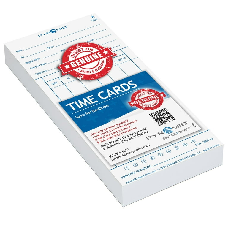 Time Clock Cards for Pyramid Technologies 3000, One Side, 4 x 9, 100/Pack Time Clock Cards for Pyramid Technologies 3000, One Side, 4 x 9, 100/Pack
