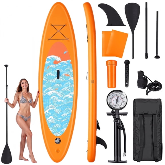 Naipo Inflatable Paddle Board 10ft Surf Orange Stand Up Paddle Board Full SUP Accessories 6in Thick 330 lbs Capacity for All Skill Levels