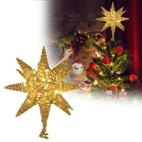 Xmas Tree Topper Star with Warm White LED Lights, Battery-Powered 10 Inch Glittered 3D Christmas Tree Star Topper for Holiday Decorations, Home Party Christmas Decor
