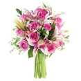 thumbnail image 3 of KaBloom : 12 Pink Rose 5 Stargazer Pink Lily With Greens in Vase, Next-Day-Delivery., 3 of 4