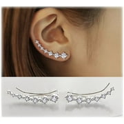 EVELYNI Earring for Women Cartilage 7 Crystals Ear Cuffs Hoop Climber S925 Sterling Silver Earrings with Cubic Zirconia CZ Hypoallergenic Piercing Gifts for Her