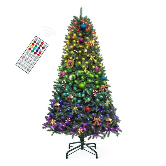 Dextrus 6FT Prelit Spruce Artificial Christmas Tree, Hinged Christmas Tree with 1399 Tips & 300 LED Lights, Remote Control,9 Light Modes, Green