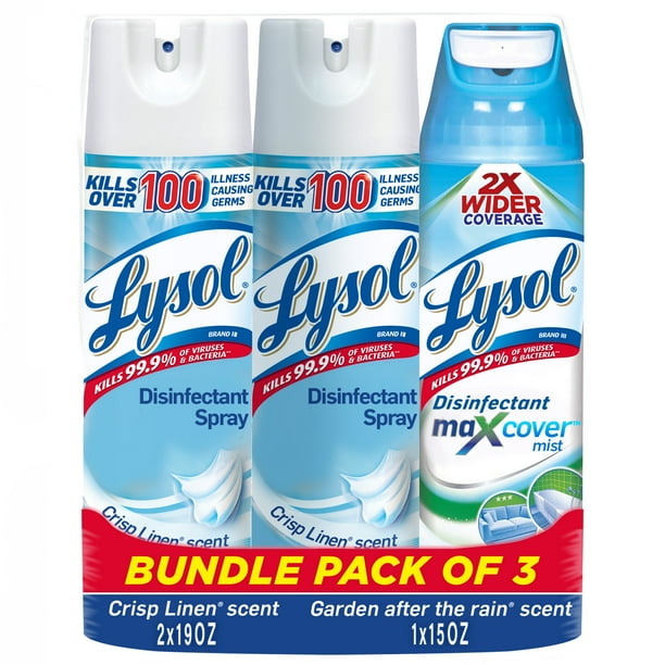 Lysol Disinfectant Spray, 3ct Max Cover, 1x19oz, Crisp Linen, 2x19oz