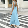 thumbnail image 6 of RYRJJ Womens Summer Sleeveless Maxi Dress Scoop Neck Boho Casual Ruffle Strap Cami Dress Flowy Long Beach Sundress with Back Tie(Light Blue,XXL), 6 of 7