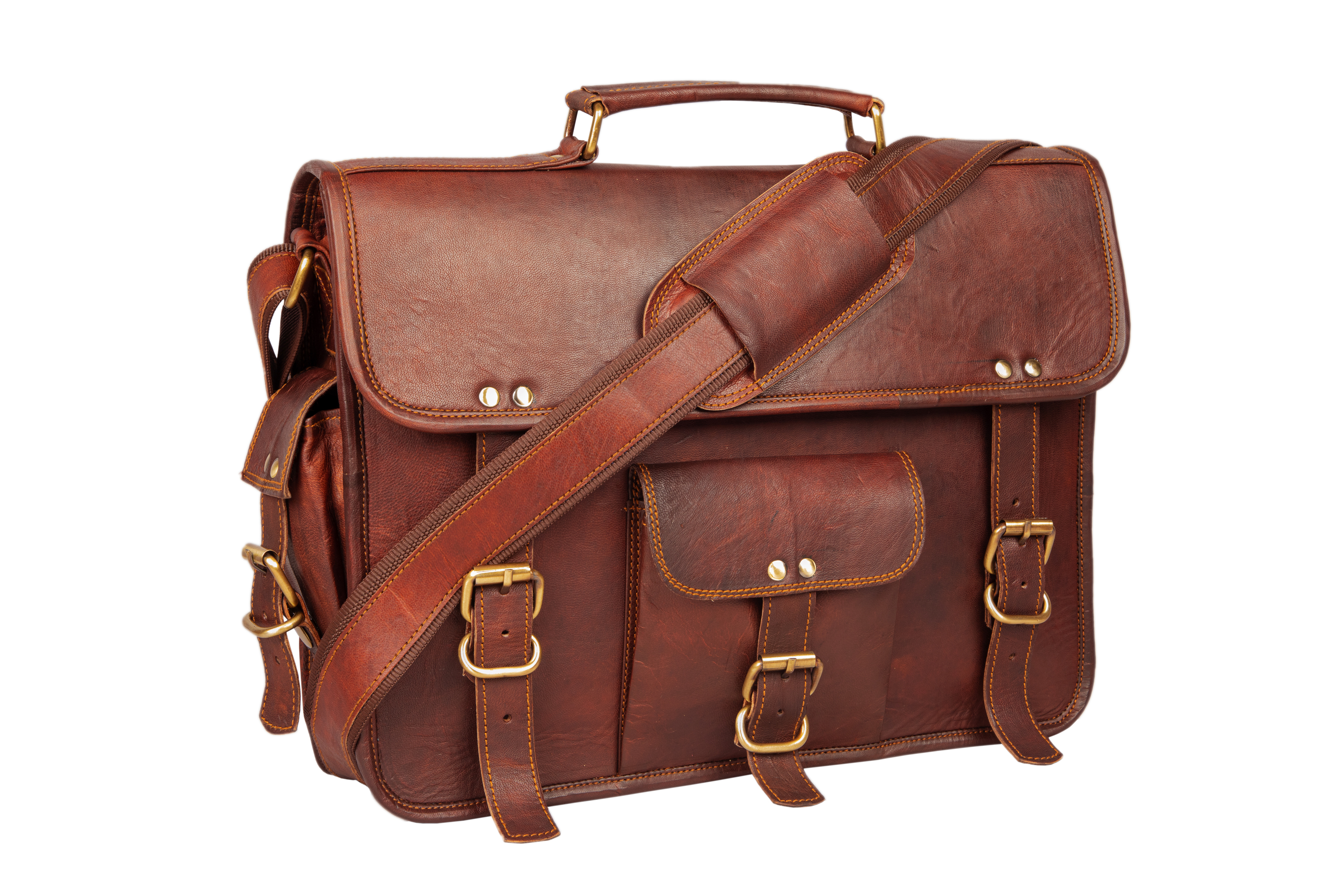 Laptop Bag Vintage Soft Leather Messenger Brown Real Laptop Satchel (17