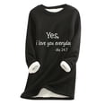 thumbnail image 2 of Jinhomg Casual Fleece Shirts for Women Cute Letter Print Crewneck Sweatshirts Winter Warm Thick Sherpa Lined Loungewear Tunic Tops Black XL, 2 of 3