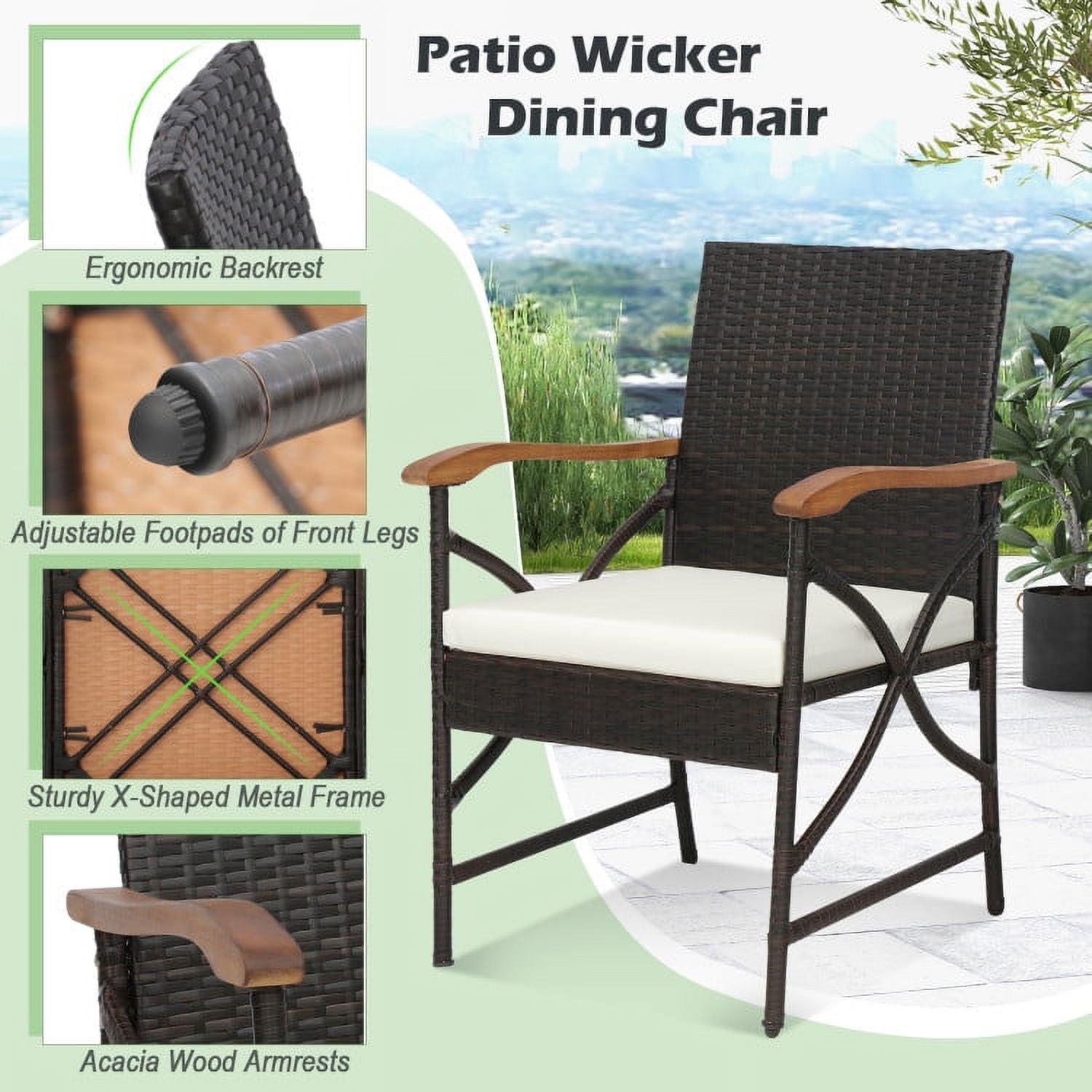 Aimee Lii Set of 2/4 Patio Wicker Dining Chairs with Soft Zippered Cushion-Set of 2, Outdoor Patio Set