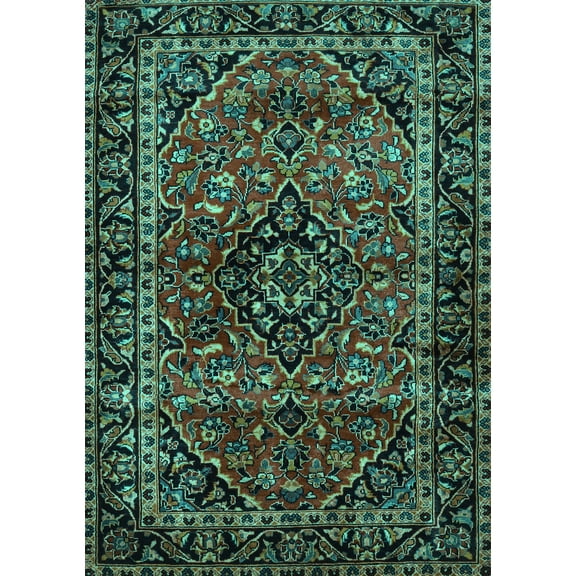 Ahgly Company Machine Washable Indoor Rectangle Persian Turquoise Blue Traditional Area Rugs, 5' x 7'