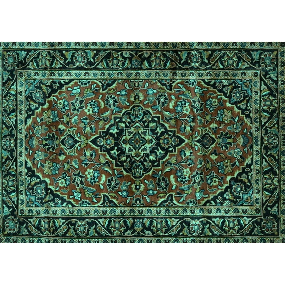 Ahgly Company Machine Washable Indoor Rectangle Persian Turquoise Blue Traditional Area Rugs, 8' x 10'