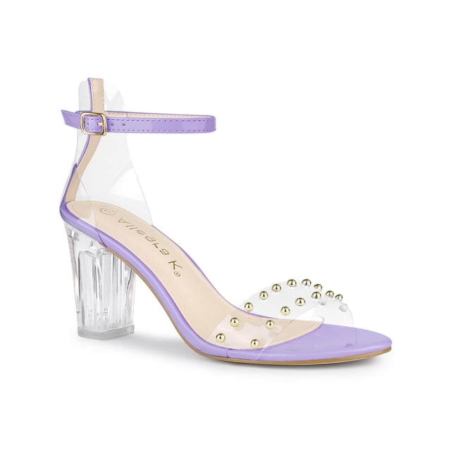 BLISSFUL STEP Sandales à Talon Bloc Transparent à Bride à la Cheville pour Femmes Violet Pâle (Taille 8,5)