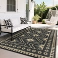thumbnail image 2 of Hasoo 8' x 10' Black/Brown Outdoor Rug for Patio Decor Waterproof Plastic Straw Modern Geometric Floral Carpet PP Tube Woven Portable Camping Mat for Picnic Balcony, 2 of 7