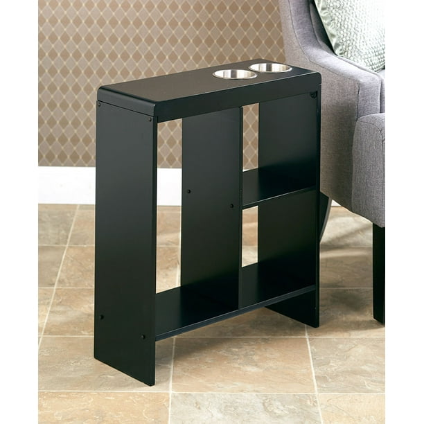 Slim End Tables with Drink Holders Black