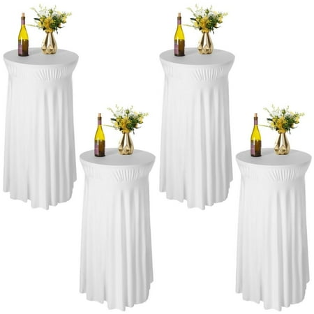 

4 Packs Round Lycra Cocktail Tablecloths with Skirt Ruffles Spandex Table Cover Stretch Square Tablecloths for Fitted High Top Bar Wedding Party Banquet