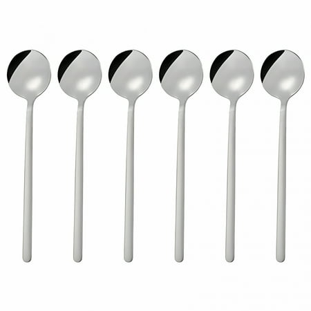 ACDANC 2026 New 6 Pcs 13Cm Stainless Steel Round Spoon Mini Long Handle Teaspoons Coffee Stirring Spoon for Coffee Sugar Dessert for Tea, Coffee, Espresso, Hot Chocolate, Dessert (Short, Silver)