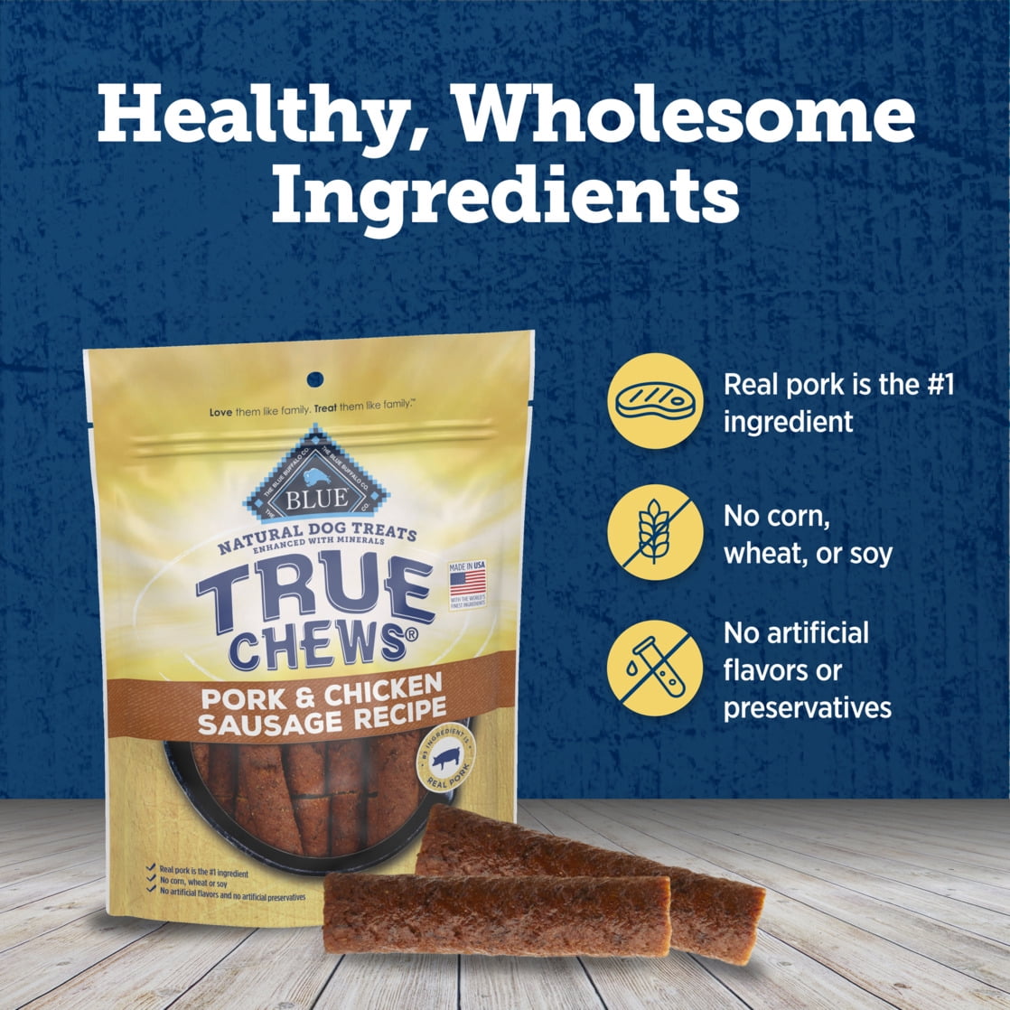 Blue Buffalo True Chews Dog Treats, Pork and Chicken Sausage Recipe, 14-oz Bag