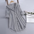 thumbnail image 2 of Aoochasliy Womens Tops Plus Size Short Sleeve Stripe Long Sleeve Turn-down Collar Button Loose Top Shirts Blouse, 2 of 4