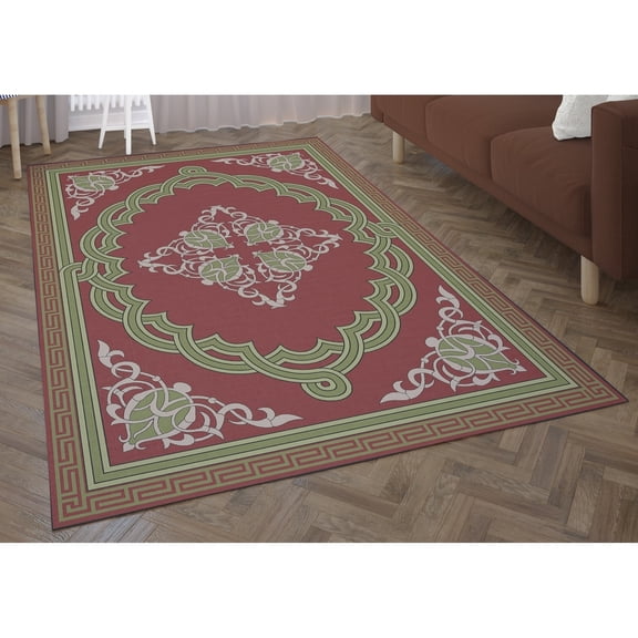 Quickway Imports Deerlux Transitional Living Room Area Rug with Nonslip Backing, Red Medallion Pattern 9' x 12' 9' x 12'