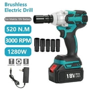 Washranp 1/2 Inch Drive Brushless Cordless Impact Wrench,Adjustable Speed 18Volt Compact Impact Electric Wrench with Charger and 6Pcs Socket Sleeves