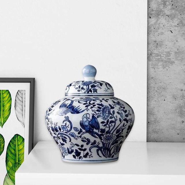 Tarro de jengibre de cerámica con tapa, adornos de jarrón, tarros de decorativos de estilo chino para decoración de mesa, sala de estar, Tarro de barriga Macarena tarro de jengibre