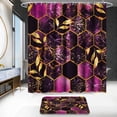 thumbnail image 2 of 4 Pcs Bathroom Shower Curtain Set,Bathroom Sets with Rugs(Bath Mat,U Shape and Toilet Lid Cover Mat) and 12 Hooks,Sky Blue Honeycomb Marble, 2 of 6