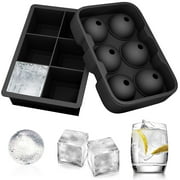 Ice Cube Trays Silicone, Sphere Round Ice Ball Maker & Large Square Ice Cube Mold, Set of 2