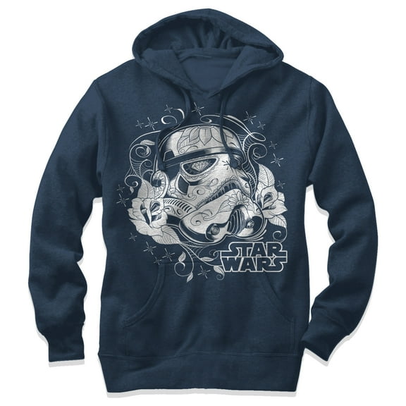 Men's Star Wars Ornate Sugar Skull Stormtrooper Pull Over Hoodie Navy Blue Medium
