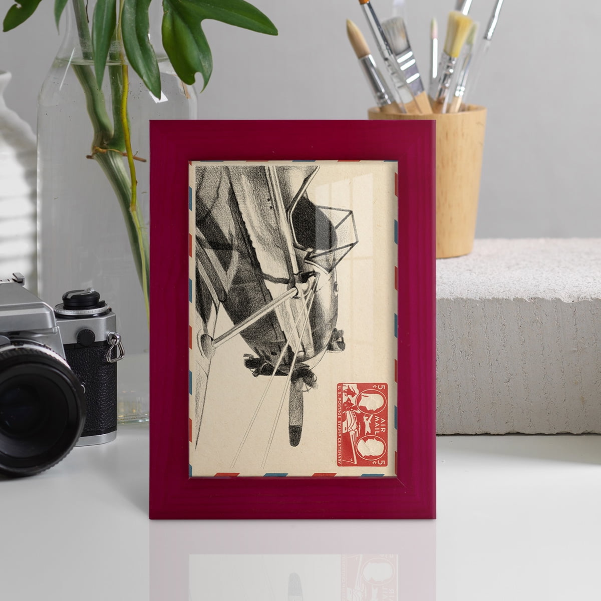 Vintage Airmail I -Framed Print w/glass-Cherry Red