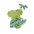 thumbnail image 1 of EYIIYE Combinaison de Festival Irlandais pour Bébé Fille, Nouveau-Né, Robe Barboteuse à Manches Courtes, Col Ras du Cou, Imprimé Trèfle, Patchwork, Justaucorps Côtelé, Robe avec Bandeau, Ensemble de Vêtements Décontractés Mignons pour Petite Fille au Quotidien, 1 of 9