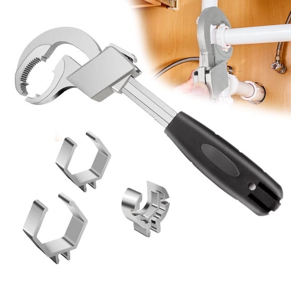 TSV Adjustable Bathroom Pipe Wrench, 3-Size Interchangeable Plumbing Tool for Sink Repair, Under Sink Pipes, Faucet & Drain Installation
