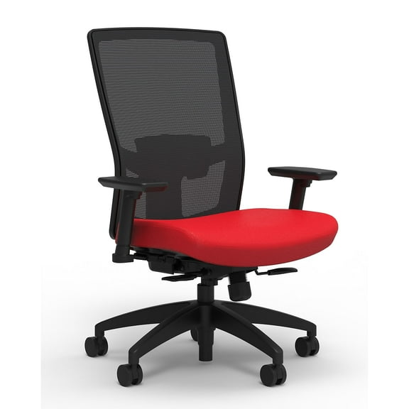 Staples Union & Scale 500 Series Fabric Task Chair Ruby Red Adjustable Lumbar 2D Arms 52254