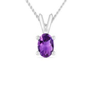 1/3 Carat Oval Amethyst 10K White Gold V-bail Solitaire Pendant Necklace For Women ( Gemstone 6X4 MM )