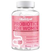 NutriGut Probiotics for Women, 100 Billion CFUs Probiotics with Prebiotics & Digestive Enzymes for Gut Health, Womens Probiotic with Cranberry for Vaginal Urinary Tract Health, pH Balance 90 Capsules