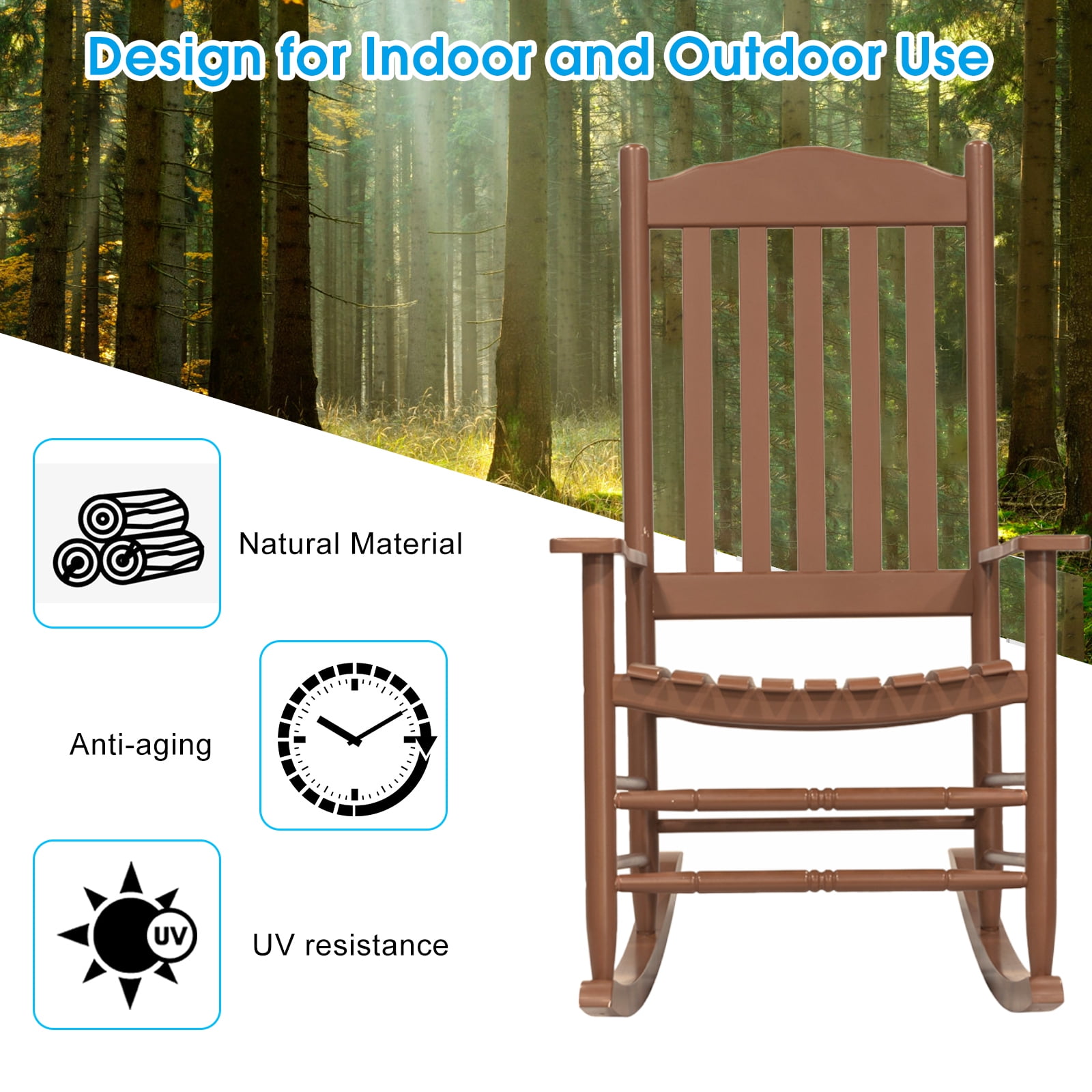 Donglin Wood Slat Back & High Back Rocking Chair, Brown