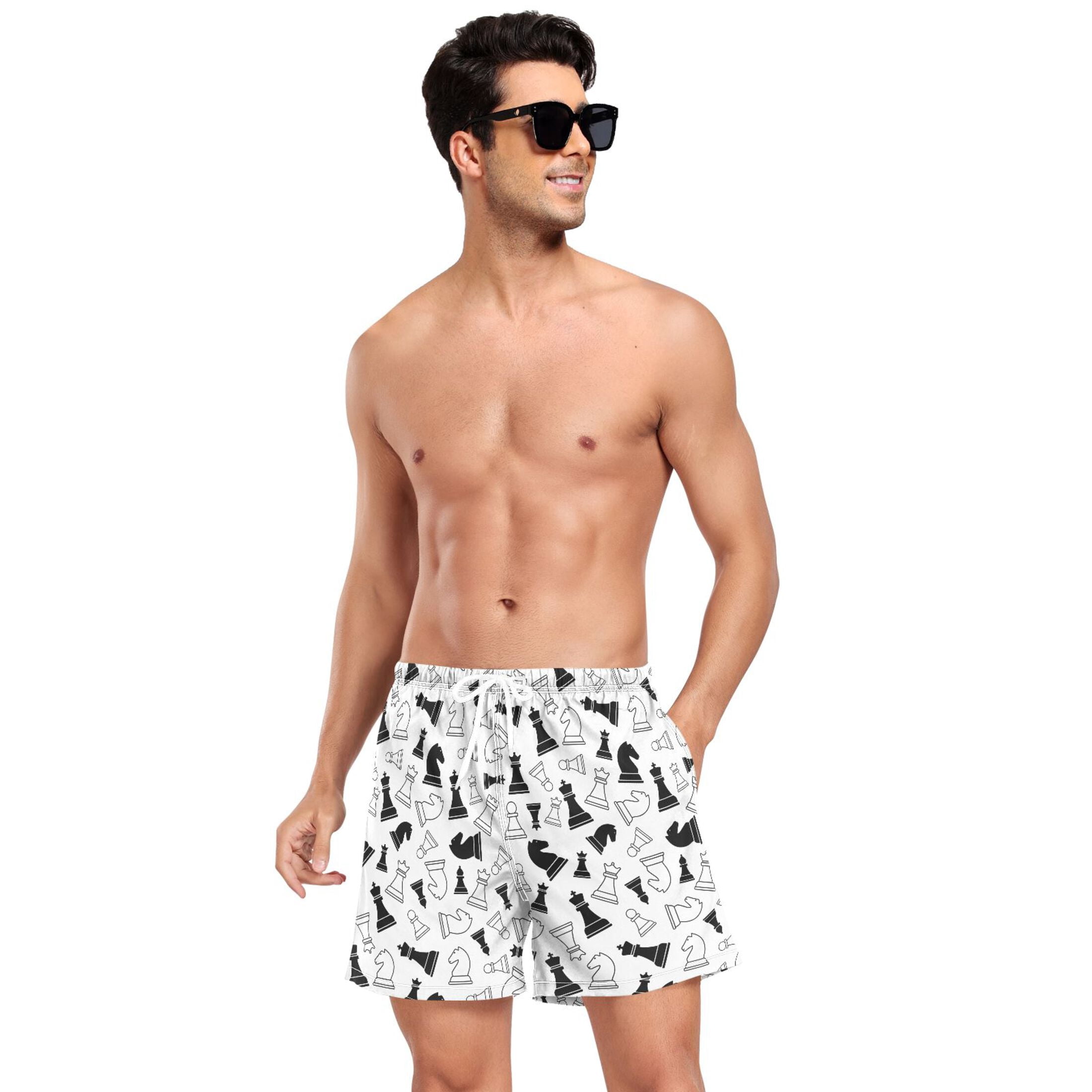 joogoo Men's Retro Chess Swim Trunks with Liner Pocket Beach Shorts S