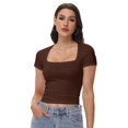 thumbnail image 5 of Women's Square Neck Tops Short Sleeve Crop Tops Workout Summer Clothes Casual Slim Fit T-Shirts, 5 of 6