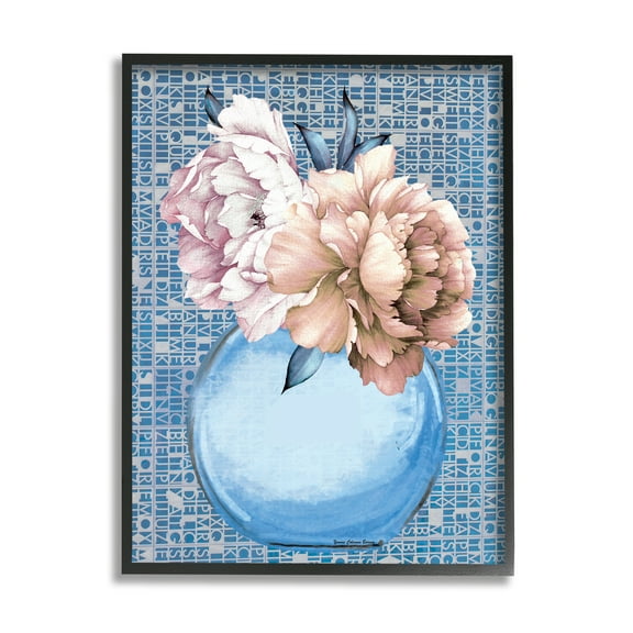 Stupell Industries Peonies on Typography Pattern Botanical & Floral Painting Black Framed Art Print Wall Art, 11 x 14