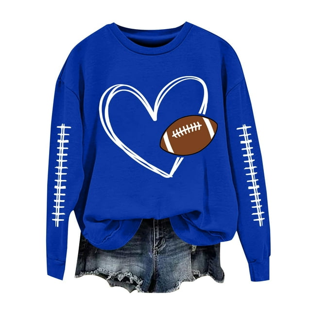 WZXFASHION Chandails en Molleton de Football pour Femmes Mignon Imprimé Graphique Baseball Col Rond Manches Longues Automne Hiver Chandail Chandails en Molleton Offres du Jour Liquidation Chandail à Capuchon à Fermeture à Glissière avec Poches