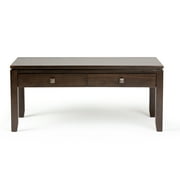 Simpli Home Cosmopolitan 42 inch Wide Solid Wood Contemporary Coffee Table in Mahogany Brown