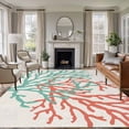 thumbnail image 3 of Teal Red Coral Area Rug 5x8 FT, Non Slip Bedroom Throw Carpet, Summer Ocean Nautical Coastal Rustic Burlap Washable Soft Floor Carpet Non-Shedding Rug for Living Room Nursery Dorm Office, 3 of 9