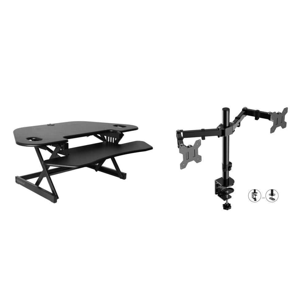 Rocelco 46" Steel Height Adj Corner Standing Desk Converter with AC USB Black