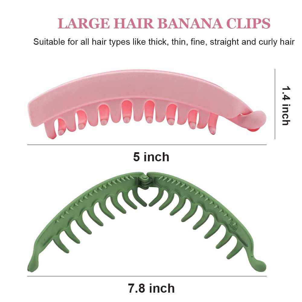 6 Pcs Large Banana Clip 5.3 Inch Banana Clips Hair for Thick Hair, Non-slip  Banana Hair Clips for Fine Hair, Strong Hold Banana Clips for Women and