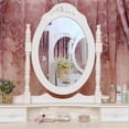 thumbnail image 7 of Vanity Table Set with 4 Drawer, Makeup Dressing Table w/Cushioned Stool, Rose Carving Makeup Table, Girls Women Bedroom Furniture Set Oval Mirror-White, 7 of 7