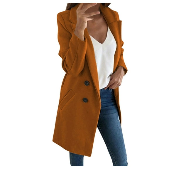 Xmyrz Womens Jacket Imitation Woolen Coat Slim Fit Long Sleeve Trenchcoat Lapel Button Up Women'S Coats Outerwear Jacket