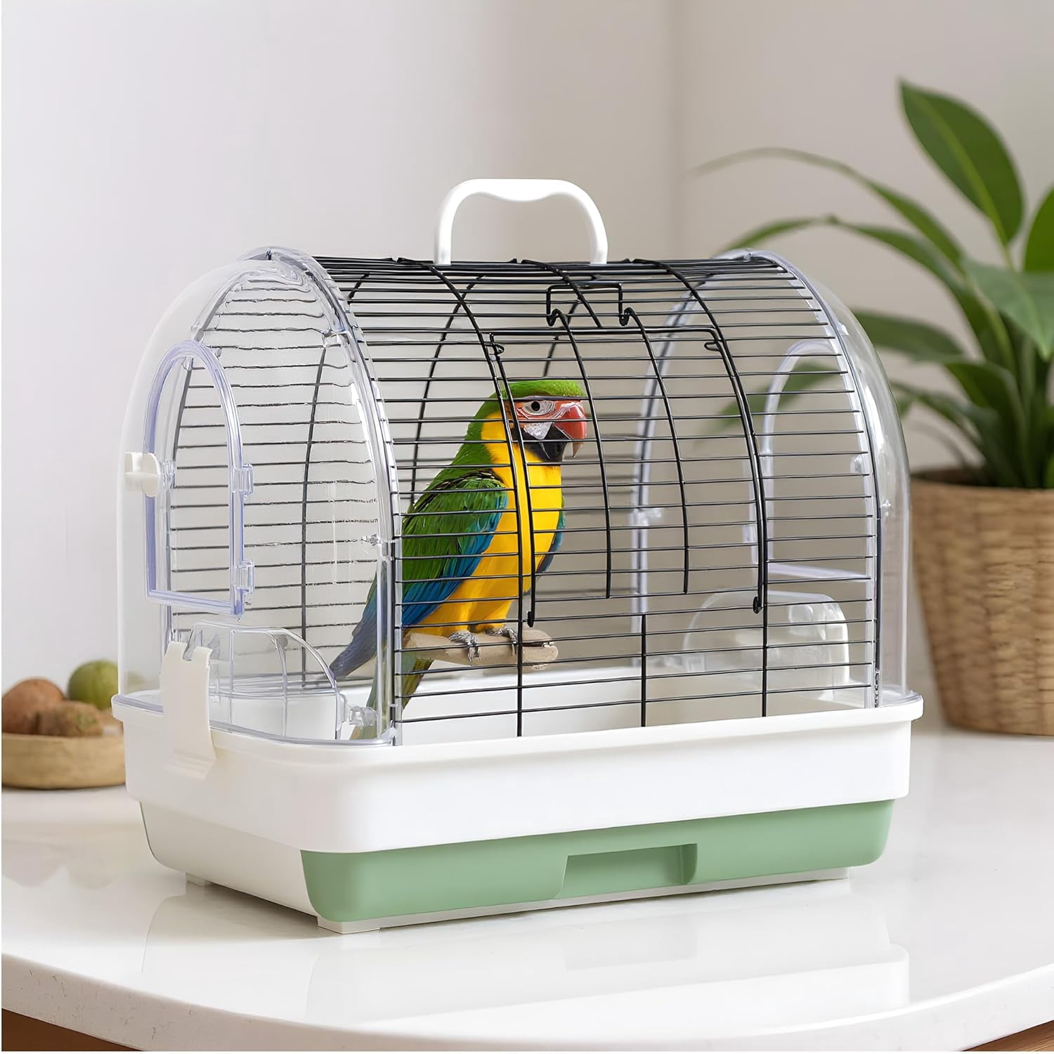 Rugerasy Portable Metal Bird Travel Carrier,Small Bird Cage with Removable Tray,2 Perches & Bowls,Black